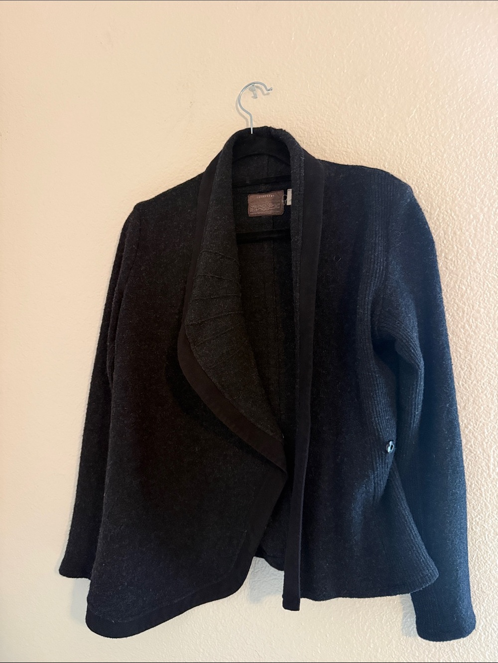 Women's Dark Gray Shawl-Collar Open-Front Cardigan Sweater